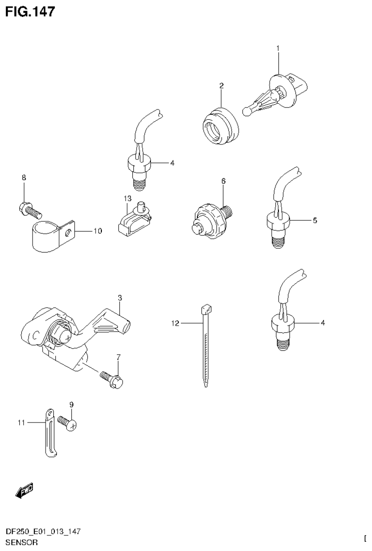 Suzuki DF200T, DF200Z, DF225T, DF225Z, DF250T, DF250Z SENSOR (DF200Z E1) parts diagram
